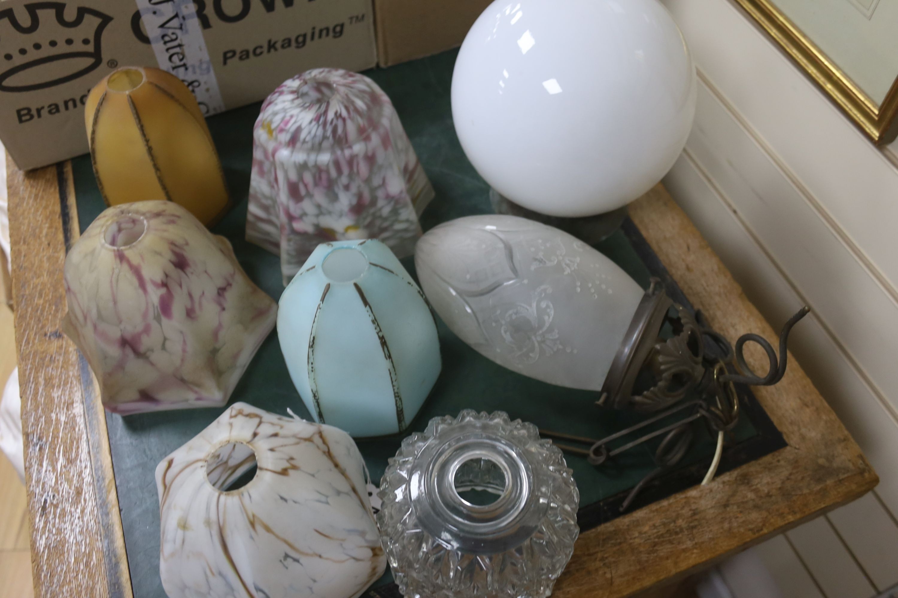 A group of late Victorian to 1930's glass light shades